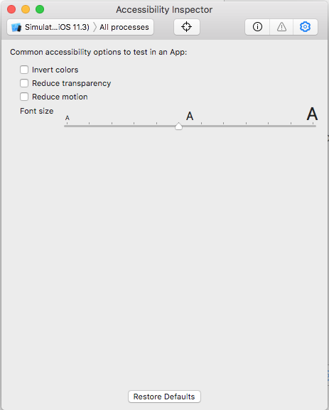 Image showing the accessibility inspector settings